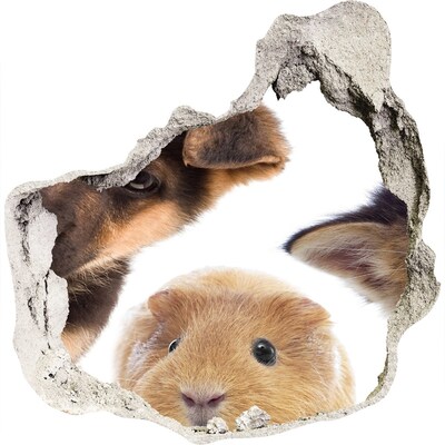 Trompe l'oeil buco nel muro Animali provenienti da oltre il muro