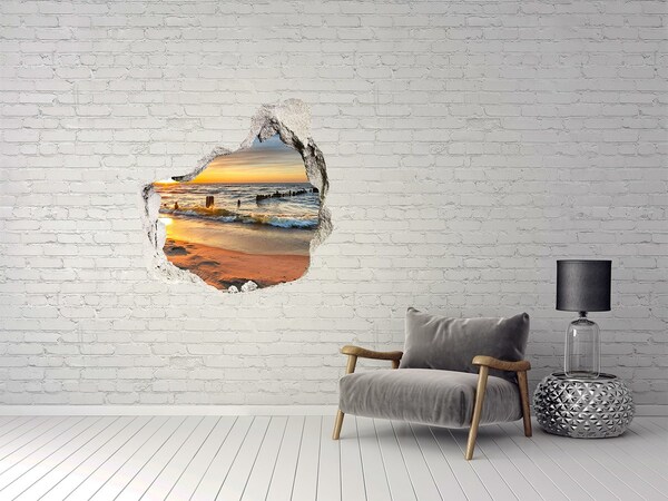 Trompe l'oeil buco nel muro Tramonto sul mare