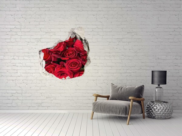 Finto buco nel muro 3D Un mazzo di rose rosse in un buco nel muro