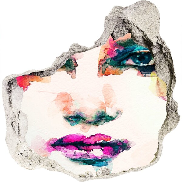 Trompe l'oeil buco nel muro Un ritratto colorato in un buco nel muro