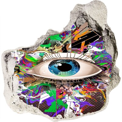 Finto buco nel muro 3D Un occhio in una composizione colorata