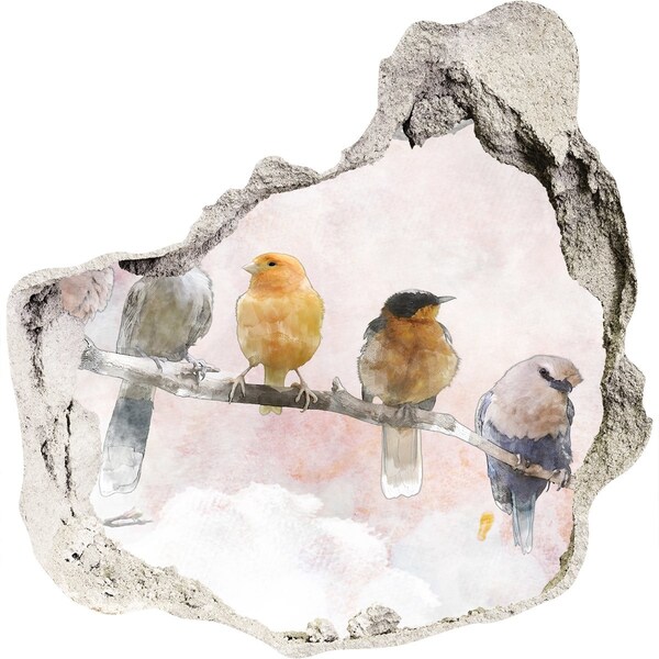 Trompe l'oeil buco nel muro Uccelli su un ramo