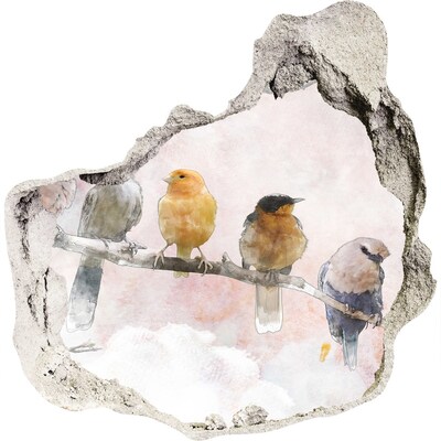 Trompe l'oeil buco nel muro Uccelli su un ramo