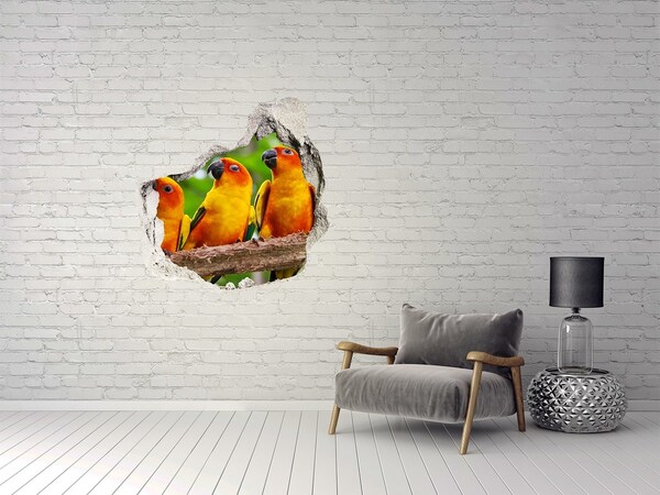 Trompe l'oeil buco nel muro Pappagalli tropicali in un buco nel muro