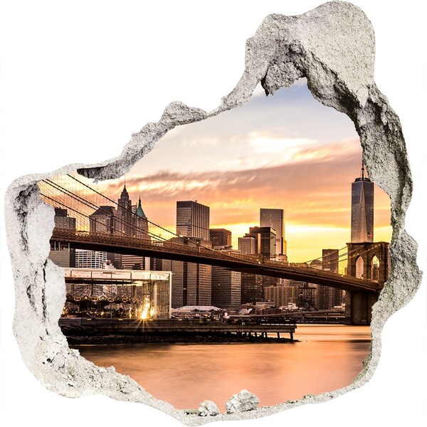 Finto buco nel muro 3D Ponte di Brooklyn al tramonto
