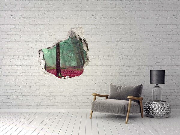 Trompe l'oeil buco nel muro Foresta incantata nella nebbia