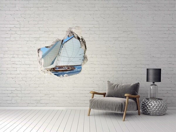 Trompe l'oeil buco nel muro Uno yacht sulle onde del mare