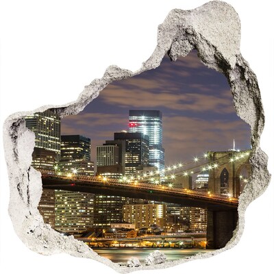 Trompe l'oeil buco nel muro Vista notturna del ponte di Brooklyn