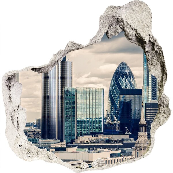 Trompe l'oeil buco nel muro Veduta della città moderna