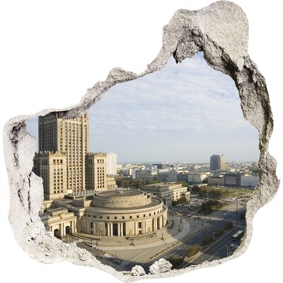 Adesivo effetto buco nel muro Vista di Varsavia da un buco nel muro