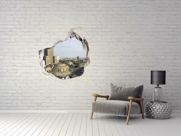 Adesivo effetto buco nel muro Vista di Varsavia da un buco nel muro