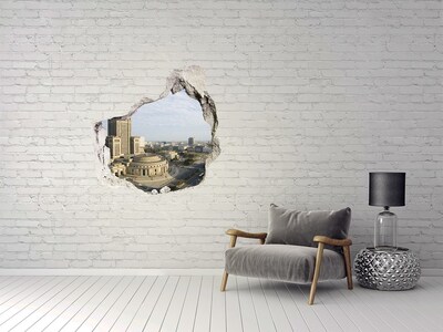 Adesivo effetto buco nel muro Vista di Varsavia da un buco nel muro