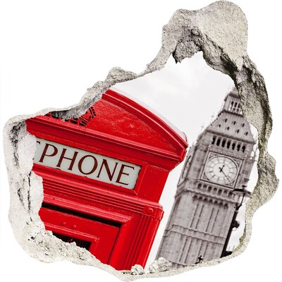 Adesivo effetto buco nel muro Paesaggio londinese con cabina telefonica