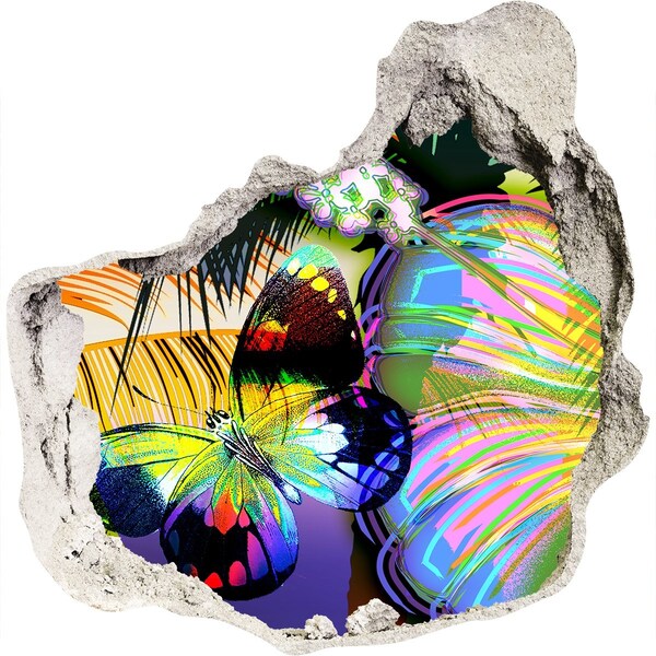 Adesivo effetto buco nel muro Una farfalla colorata in un buco nel muro