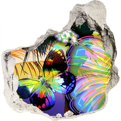 Adesivo effetto buco nel muro Una farfalla colorata in un buco nel muro