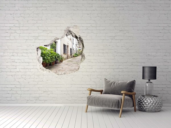 Trompe l'oeil buco nel muro Una strada affascinante con vegetazione