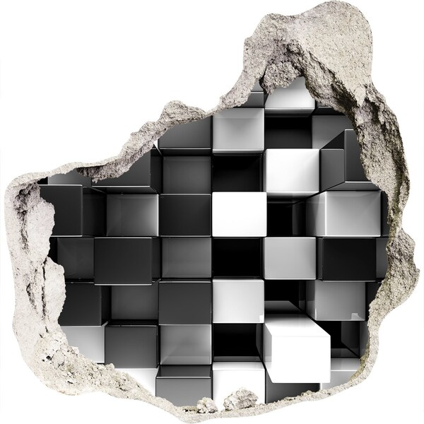 Adesivo effetto buco nel muro Cubi bianchi e neri nel muro