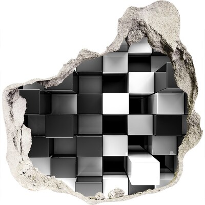 Adesivo effetto buco nel muro Cubi bianchi e neri nel muro