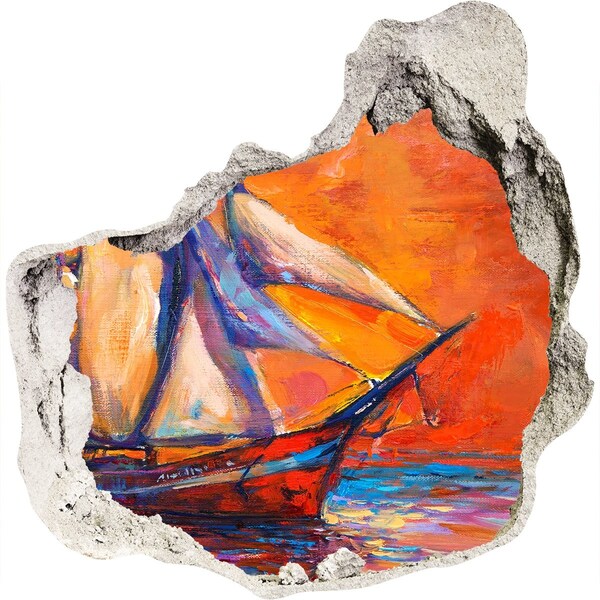 Trompe l'oeil buco nel muro Tramonto sul mare