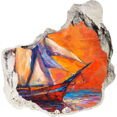 Trompe l'oeil buco nel muro Tramonto sul mare