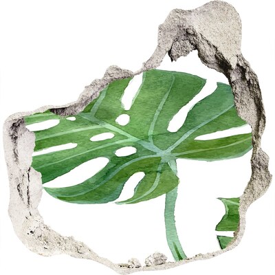 Adesivo effetto buco nel muro Monstera verde nel cemento
