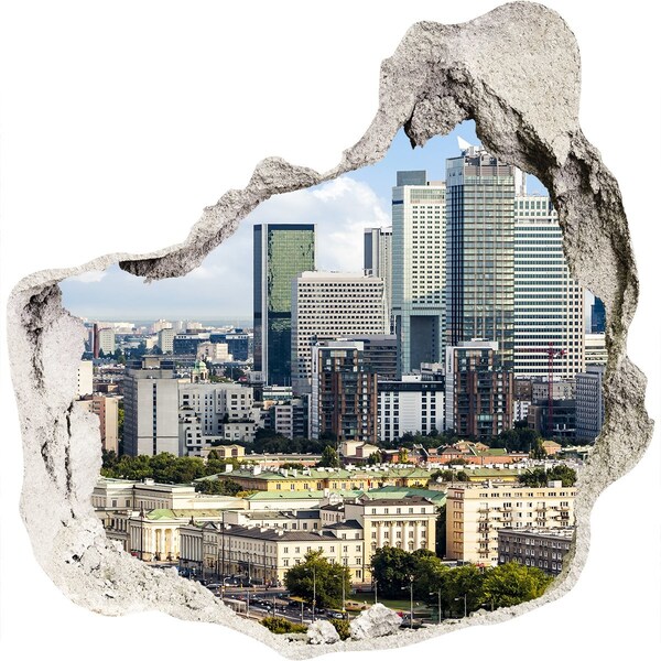 Adesivo effetto buco nel muro Veduta della città moderna