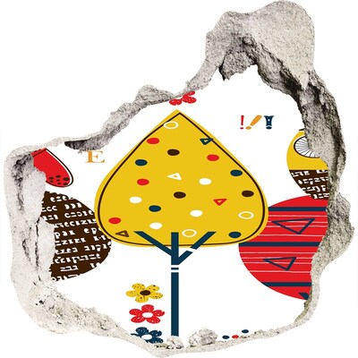 Adesivo effetto buco nel muro Alberi colorati in un buco nel muro