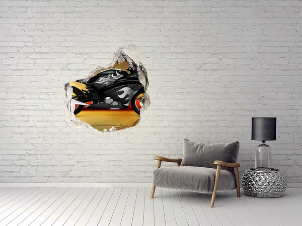 Trompe l'oeil buco nel muro Motocicletta in fiamme