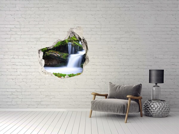 Trompe l'oeil buco nel muro Cascata nella foresta