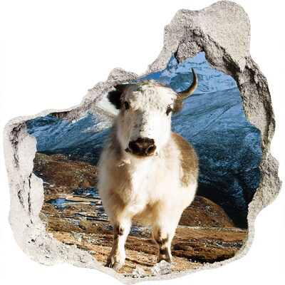 Finto buco nel muro 3D Bufalo di montagna in una tana nel muro