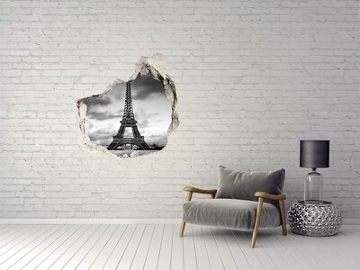 Trompe l'oeil buco nel muro La Torre Eiffel in stile monocromatico