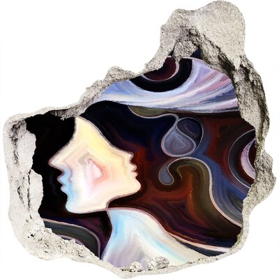 Adesivo effetto buco nel muro Volti nel caos dei colori