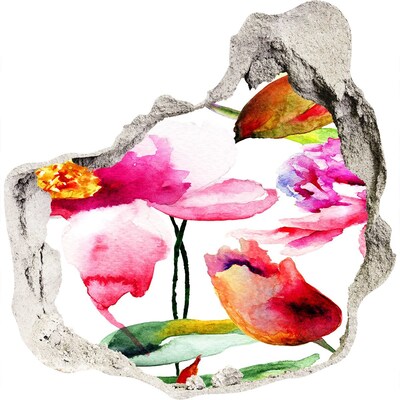 Trompe l'oeil buco nel muro Giardino fiorito dietro il muro