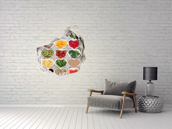 Trompe l'oeil buco nel muro Cuori sani pieni di frutta e verdura