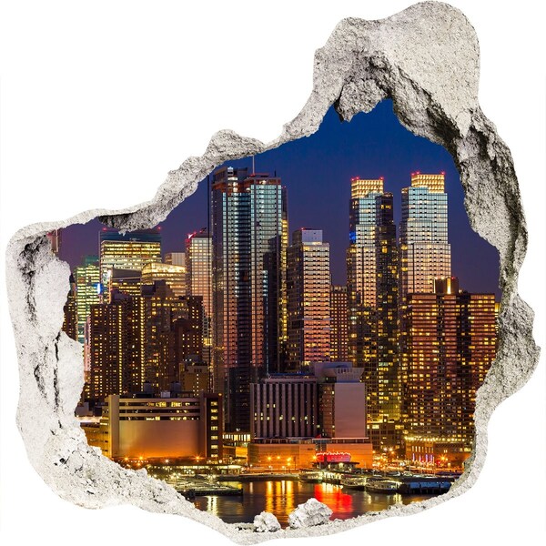 Trompe l'oeil buco nel muro Panorama notturno della città