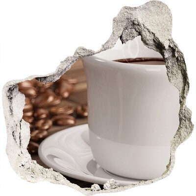 Finto buco nel muro 3D Caffè e chicchi di caffè sullo sfondo del muro