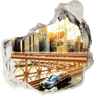 Trompe l'oeil buco nel muro Ponte di Brooklyn al tramonto