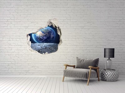 Trompe l'oeil buco nel muro Vista dalla Luna alla Terra