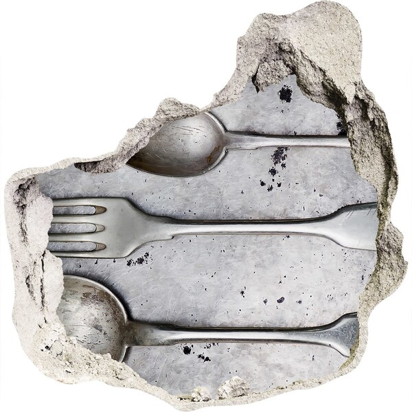 Trompe l'oeil buco nel muro Un muro in rovina con vista sulle posate