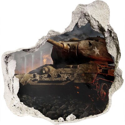 Adesivo effetto buco nel muro Carro armato tra le rovine della città