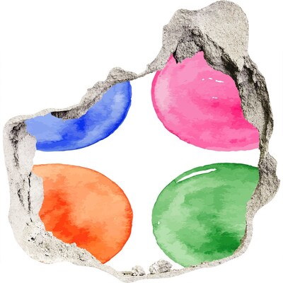 Trompe l'oeil buco nel muro Palline colorate in un buco nel muro
