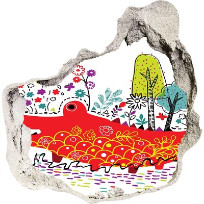 Adesivo effetto buco nel muro Coccodrillo in un paesaggio colorato