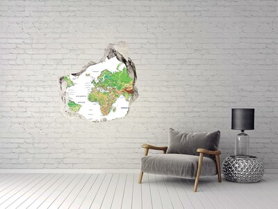 Adesivo effetto buco nel muro Mappa del mondo vista attraverso un buco nel muro
