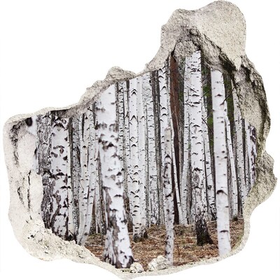 Adesivo effetto buco nel muro Oasi forestale di betulle bianche