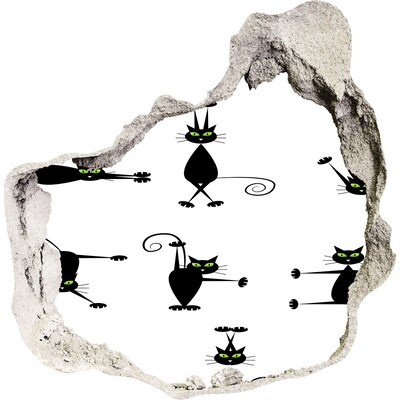 Finto buco nel muro 3D Gatti neri su sfondo bianco