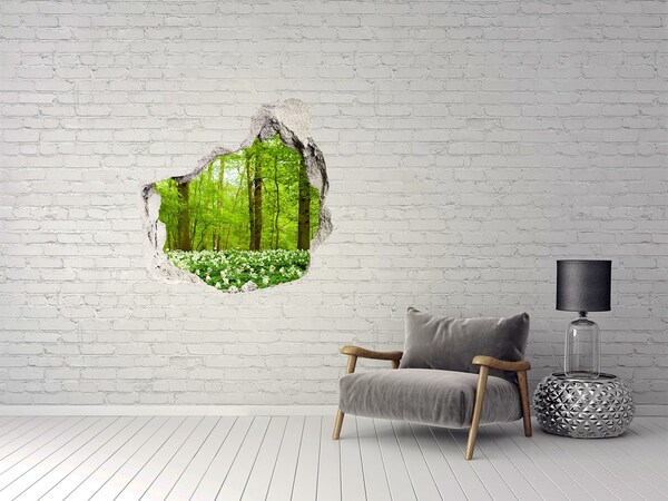 Trompe l'oeil buco nel muro Una foresta verdeggiante in fiore
