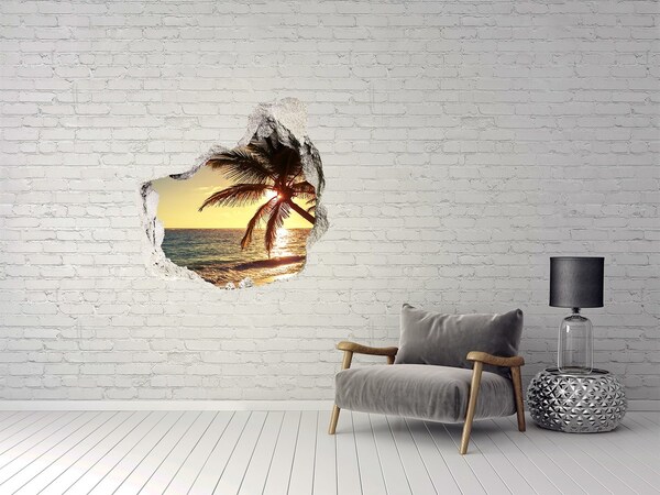 Trompe l'oeil buco nel muro Tramonto sulla spiaggia