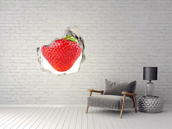 Adesivo effetto buco nel muro Fragola succosa attraverso il muro