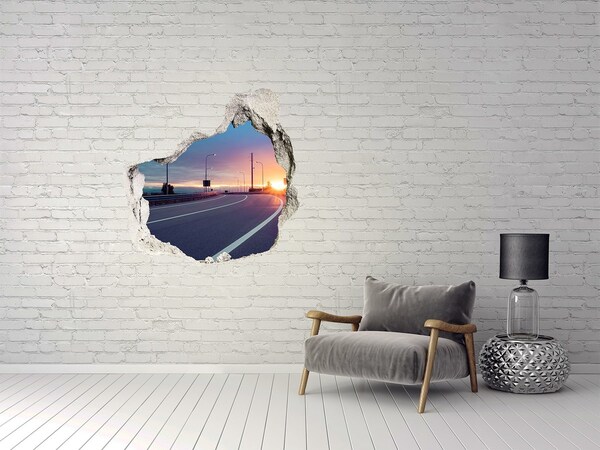 Trompe l'oeil buco nel muro Tramonto sulla strada
