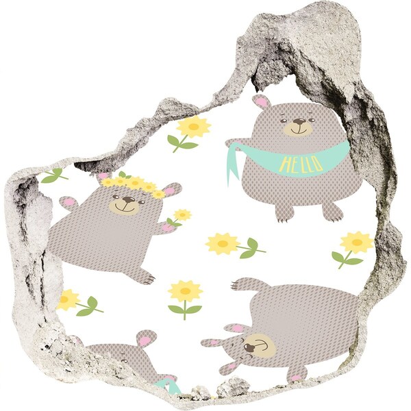 Finto buco nel muro 3D Orsetti sorridenti in un ambiente floreale